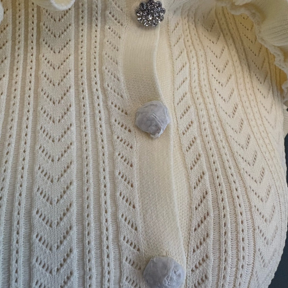 Zara Cream Ruffled Cardigan - Picture 3 of 14